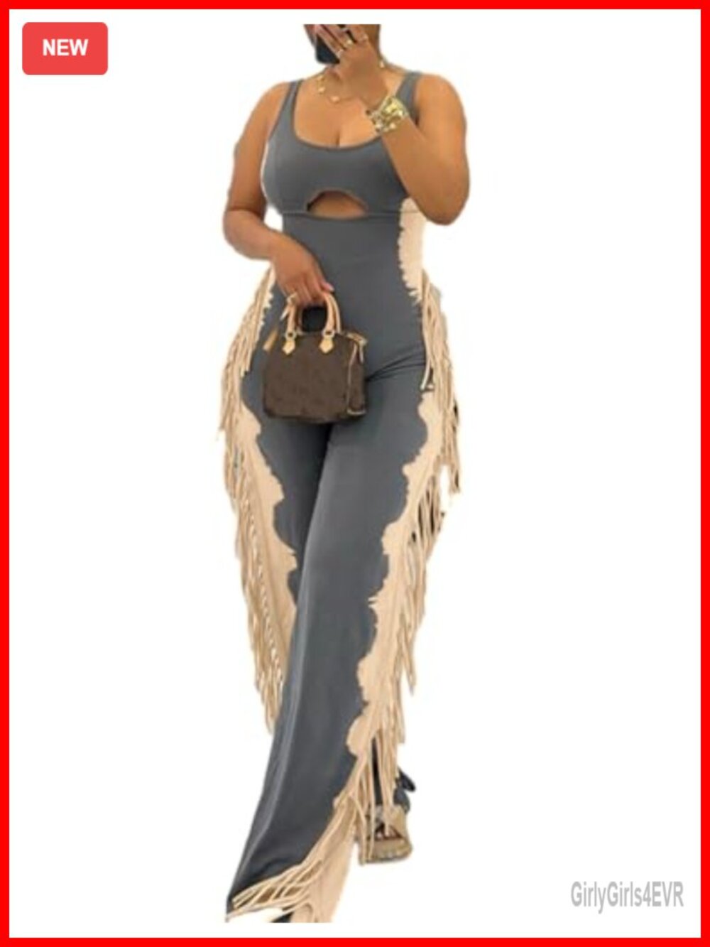 Women's Sexy Bodycon Fringe Jumpsuit Cutout Sleeveless Club Party Romper